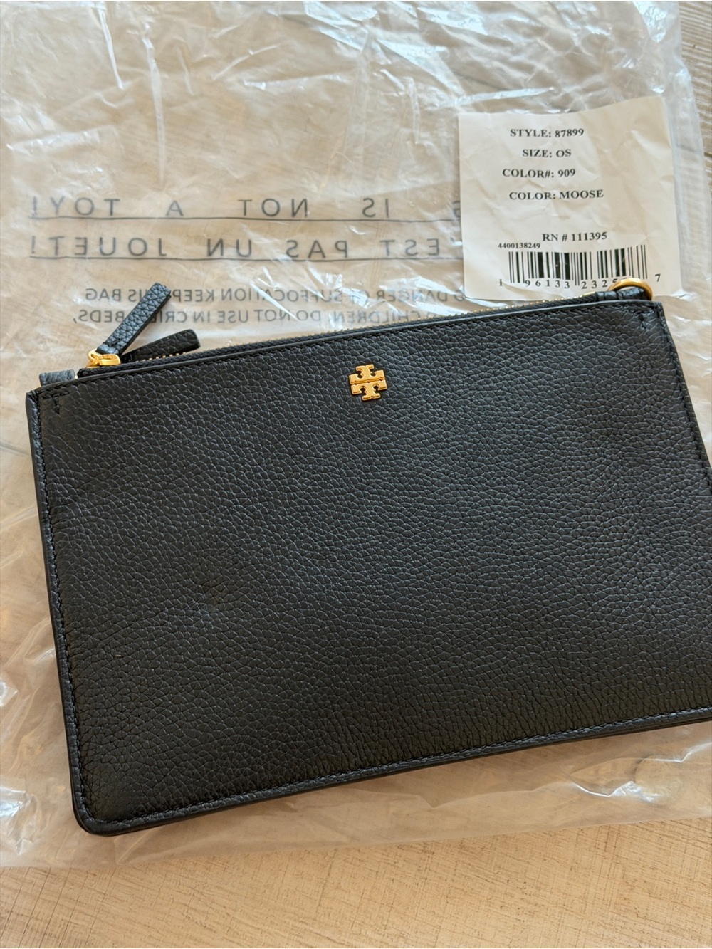 Tory Burch Black Leather Double-Zip Wristlet with Gold Hardware